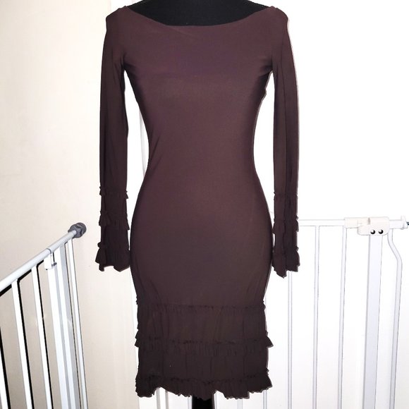 La Petite Robe Brown Ruffle Bodycon Dress - EU 40/US 2 - Picture 1 of 4
